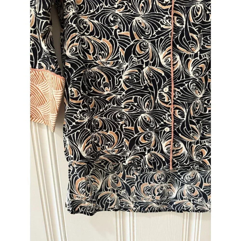 Anthropologie‎ Mix Print Pajama Top XXS Black women’s button up